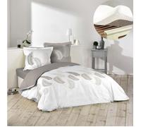 Pack parure de couette 260x240 cm Goyave + drap housse 160x200x30 Blanc