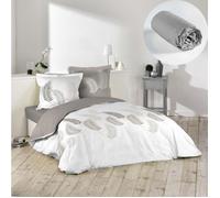 Pack parure de couette 260x240 cm Goyave + drap housse 160x200x30 Gris