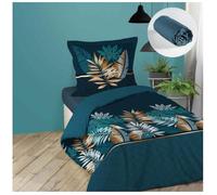 Pack parure de couette enfant 140x200 cm alianor + drap housse 90x190 bleu