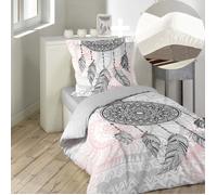 Pack parure de couette enfant 140x200 cm Namaste + drap housse 90x190 Blanc