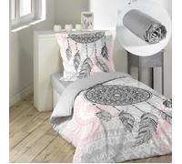 Pack parure de couette enfant 140x200 cm Namaste + drap housse 90x190 Gris