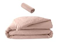 Pack Parure de Lit Percale Unie 78 Fils - Nude - 240 x 220 cm + Drap-Housse 140 x 190 cm