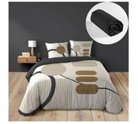 Pack parure de lit SANTANA 240 x 220 cm - Coton 42 fils (3 pièces) + drap-housse 140 x 190 cm noir
