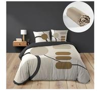 Pack parure de lit SANTANA 240x220 coton 42 fils + drap-housse 140x190 Beige