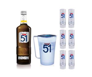 Pack PASTIS 51 Apéritif anisé Pastis de Marseille + 6 verres + 1 Carafe - 45%, 70cl