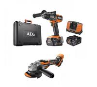 AEG - Combo 2 outils : Perceuse percussion Brushless, Meuleuse 125mm Brushless + 2 batteries 5,0 Ah HD, chargeur, sac - JP18A2-502B