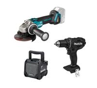 Pack perceuse-visseuse 18V DDF482FX1B et meuleuse 18 V DGA504Z + enceinte Bluetooth 230 V DMR202B - MAKITA - LOT0240
