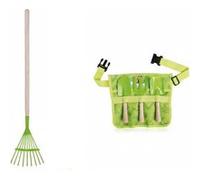 Pack Petit Jardinier - Ceinture avec 3 outils + râteau de feuille bois et métal - Esschert Design