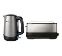 pack philips bouilloire 1.7l grillepain 1 fente 1030w inoxnoir Inox G