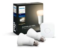 Kit de démarrage Philips 2 ampoules connectée Hue White E27 Bluetooth + Pont de connexion 9,5 W Blanc