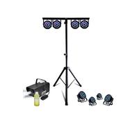 Pack Pied Lumière Mooving Light & Sound ML-SUPPORT-DJLIGHT réglable - 4 projecteurs Par RGB - Machine à fumée - Fête Anniversaire