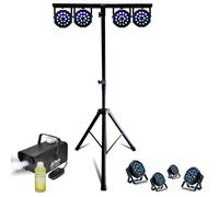 Pack Pied Lumière Mooving Light & Sound ML-SUPPORT-DJLIGHT réglable - 4 projecteurs Par RGB - Machine à fumée - Fête Anniversaire Noir