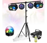 Pack PARTY LIGHT & SOUND - Portique 2 Projecteurs 2 effets 3-en-1 Machine Fumée Soirée Dj