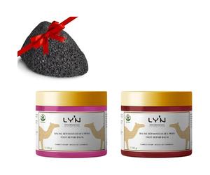 Pack PIEDS DOUX - Gommage antigerçures, douceur & hydratation- Baume réparateur des pieds et mains - à la Bosse de chameau & poudre de coquelicot AKER FASSI - Pierre de ponce naturelle