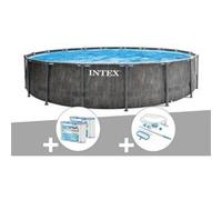 Pack piscine tubulaire Intex Baltik ronde 5,49 x 1,22 m + 6 cartouches de filtration + Kit d'entretien Gris G