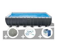 Pack piscine tubulaire Intex Ultra XTR Frame rectangulaire 7,32 x 3,66 x 1,32 m + Bâche à bulles + 20 kg de zéolite + Kit d'entretien G