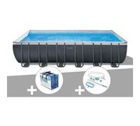 Intex - Kit piscine tubulaire Ultra xtr Frame rectangulaire 7,32 x 3,66 x 1,32 m + Bâche à bulles + Kit d'entretien - Gris