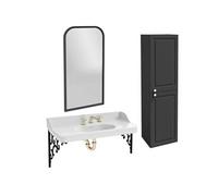 Pack plan vasque suspendu 3 trous Cléo 1889 + colonne droite + miroir + mélangeur croisillon or + siphon or