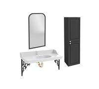 Pack plan vasque suspendu 3 trous Cléo 1889 + miroir + colonne droite + siphon or