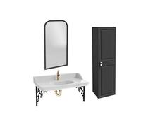 Pack plan vasque suspendu Cléo 1889 + colonne droite + miroir + robinet or + siphon or