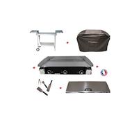 PLANCHAELEC - Pack Plancha Electrique LUX 830 - Chariot Odéon + Accessoires - Inox - Finitions Carbon - 3 Thermostats Réglables - Made In France - L83 X P45 X H20 cm