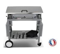 PLANCHAELEC - Pack Plancha Electrique LUX 830-3600W - Chariot Monceau + Accessoires - Inox - 3 Thermostats Réglables - Made In France - L83 X P45 X H20 cm