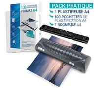 Pack Plastifieuse A4 + 100 pochettes A4 + 1 Rogneuse Waytex Plastifieuse Compacte et Rapide pour plastification A4 A4 A5 A6 A7 G