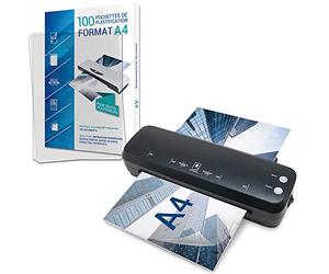 Pack Plastifieuse A4 Waytex + 100 pochettes 150 microns - Chaud/Froid, chauffe rapide, formats A4/A5/A6, vitesse 25 cm/min, levier anti bourrage
