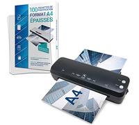 Pack Plastifieuse A4 Waytex + 100 pochettes 250 microns - Chaud/Froid, chauffe rapide, formats A4/A5/A6, vitesse 25 cm/min, levier anti bourrage
