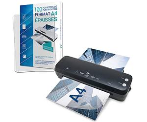 Pack Plastifieuse A4 Waytex + 100 pochettes 250 microns - Chaud/Froid, chauffe rapide, formats A4/A5/A6, vitesse 25 cm/min, levier anti bourrage