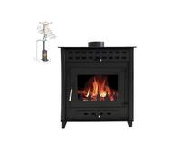 Pack Poêle à Bois LUNA 9 bûches 50cm + Kit Conduit 150 - Noir