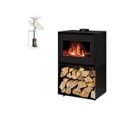 Pack Poêle à bois MATTEO 10KW bûches 50cm + Kit Conduit 150 - Noir - Noir