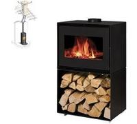 Pack Poêle à bois MATTEO 10KW bûches 50cm + Kit Conduit 150 - Noir - Noir