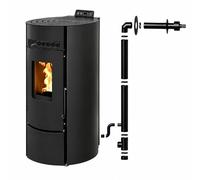 Pack Poêle à granulés étanche LEANDRO 9 kW + kit ventouse - Noir