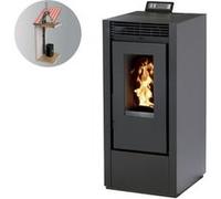 Interstoves PACK Poêle à granules MARINA 14KW Etanche Noir + Kit Conduit Double Flux Intérieur Vertical Avant Tubage 80-125 Noir