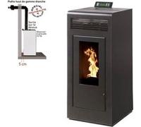 Pack Poêle à granules MARINA 13 Etanche sortie Concentrique sur le dessus + Kit Conduit Ventouse (sortie façade) - Noir Noir G