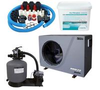 Pack Pompe à chaleur Piscine Poolex Silverline FI 70 + By pass universel + Pompe de filtration + Filtre à sable + Verre Filtrant