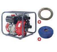 Pack Pompe à eau thermique essence 18.000 L/h 7 CH raccord 2 avec tuyau d'aspiration 5 m et tuyau de refoulement 50 m MW Tools WP1800PSET