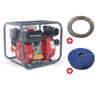 Pack Pompe à eau thermique essence 48.000 L/h 7 CH raccord 3 avec tuyau d'aspiration 5 m et tuyau de refoulement 50 m MW Tools WP4800SET