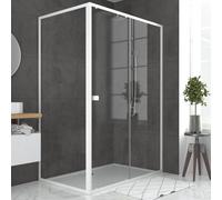 Pack porte de douche Coulissante blanc 140X185 cm + paroi de retour 90cm + receveur à poser - WHITY