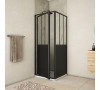 Pack Porte de Douche Pivotante et Retour 'Type Atelier' - Noir Mat - 80x80x200 cm
