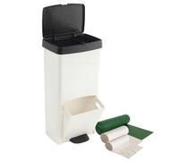 Pack poubelle ou recyclage 70L, VERTICAL, 2 compartiments, poubelle à déchets, 76 cm, comprend des sacs poubelle adaptés : rouleau de 50 l (10 sacs) + rouleau de 30 l (20 sacs) + rouleau de 10 l (15