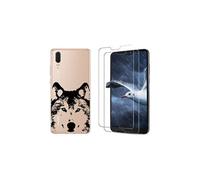NOVAGO Compatible avec Huawei P20 Pack (3 en 1) 1 Coque Gel TPU Souple Transparente résistante et 2 Film Verre trempé Transparent Solide Anti Choc et Explosion d'écan (Loup)
