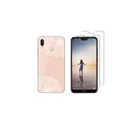 NOVAGO Compatible avec Huawei P20 Lite-Pack de 2 Films Protection écran en Verre trempé +1 Coque Résistante et Solide Anti Choc (1 Coque +2 Films, Fleur Blanche)