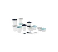 BÉABA, Lot de 12 Portions Conservation et 2 Cuillères Silicone, Clip, Pots empilables et emboîtables, 100% hermétique, Graduation, Congélation, Lait Maternel (2x90 ml & 4x150 ml & 6x250ml), Storm