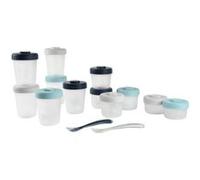 BÉABA, Lot de 12 Portions Conservation et 2 Cuillères Silicone, Clip, Pots empilables et emboîtables, 100% hermétique, Graduation, Congélation, Lait Maternel (2x90 ml & 4x150 ml & 6x250ml), Storm