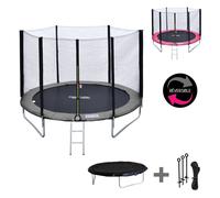 Pack Premium Trampoline 180cm Réversible Gris / Rose Cairns + Filet, Échelle, Bâche Et Kit D'ancrage