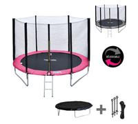 Pack Premium Trampoline 180cm Réversible Rose / Gris Cairns + Filet, Échelle, Bâche Et Kit D'ancrage