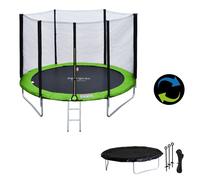Pack Premium Trampoline 180cm réversible vert / bleu CAIRNS + filet, échelle, bâche et kit d'ancrage
