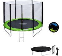 Pack Premium Trampoline de Jardin Rond pour Enfants 180cm réversible Vert/Bleu Cairns + Filet, échelle, bâche et kit d'ancrage, Montage Facile